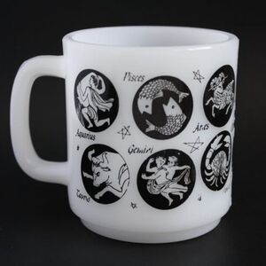 Vintage Milkglass Zodiac signs mug Astrology Cup retro kitchen